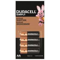 Батарейка Duracell Simply AA LR06, алкалиновая, 4шт/уп