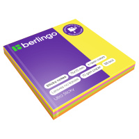 Блок для записей с клейким краем Berlingo Ultra Sticky 4 цвета, неон, 75х75мм, 100 листов