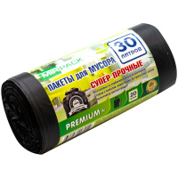 Мешки для мусора  30л Mirpack 'Premium+' ПСД, 50*60см, 20мкм, 20шт., черного цвета, в рулоне