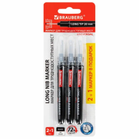 Маркер с длинным наконечником Brauberg черный, 1мм, разметочный, 3шт/уп