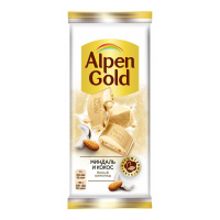 Шоколад Alpen Gold белый миндаль-кокос, 85г