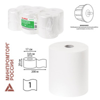 Полотенца бумажные рулонные 200 м, LAIMA (H1) ADVANCED, 1-слойные, белые, КОМПЛЕКТ 6 рулонов, 112503