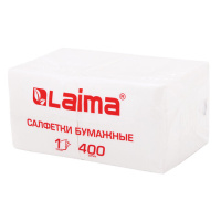 Салфетки бумажные 400 шт., 24х24 см, 'Big Pack', белые, 100% целлюлоза, LAIMA, 114724