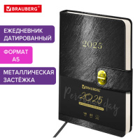 Ежедневник датированный 2025, А5, 138х213 мм, BRAUBERG 'Elegant', под кожу, застежка, черный, 115938