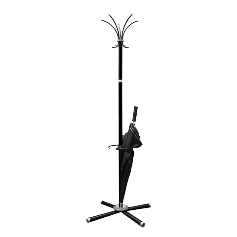 фото: Вешалка-стойка напольная Титан Классик-ТМ3, черная, 5 крючков, место для зонтов, 1830х520мм
