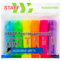 Набор текстовыделителей 6 НЕОНОВЫХ ЦВЕТОВ, STAFF 'EVERYDAY HL-707', линия 1-5 мм, скошенный наконечн