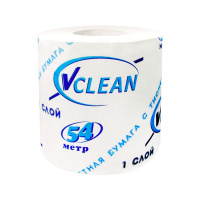 Туалетная бумага Vclean без аромата, белая, 1 слой, 1 рулон, 54м