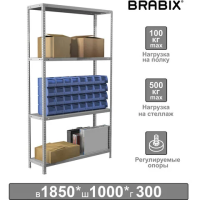 Стеллаж металлический Brabix MS Plus-185/30-4 1850х1000х300мм, 4 полки