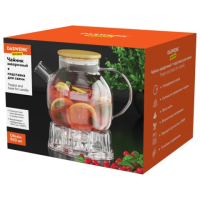 Чайник заварочный 900 мл 'Бочонок', жаропрочное стекло, подставка для свечи, сито, DASWERK, 608646