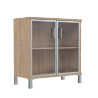 Шкаф низкий со стеклянными дверьми в AL-рамке B 410.4 Дуб Бофорд 900х450х920 BORN