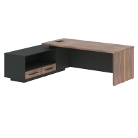 Стол руководителя с тумбой VRCT 2319(L) Американский орех/Черный матовый/Яшма черный 2300х1900х750 V
