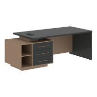 Стол руководителя с тумбой VCT 2190(L) Яшма черный/Кобра 2100х900х750 VELION