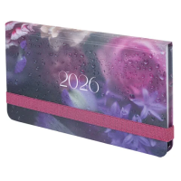 Еженедельник датированный 2026 с резинкой 171х93 мм, BRAUBERG, твердый, УФ-ЛАК, 64 л., 'Цветы', 1173