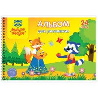 Альбом для рисования 24л., А4, на гребне Мульти-Пульти 'Енот в волшебном мире', с раскраской