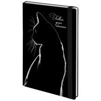 Ежедневник недатированный с резинкой А5 145х203 мм, BRAUBERG, твердый, 160 л., 'Black cat', 116305