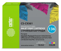 Картридж струйный Cactus CS-C9361 №136 многоцветный (18мл) для HP DJ 5443/D4163/DJ 6313/PS 2573/C318