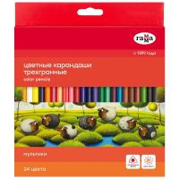 Карандаши цветные Гамма 'Мультики', 24цв., трехгранные, заточен., картон. упак., европодвес