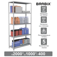 Стеллаж металлический Brabix MS Plus-200/40-5 2000х1000х400мм, 5 полок