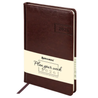 Еженедельник датированный 2026, А5, 145х215 мм, BRAUBERG 'Imperial', под кожу, коричневый, 117173