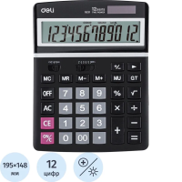 Калькулятор настольный ПОЛНОРАЗМ. Deli E1631, 12-р, дв.пит, 195x148мм,черн