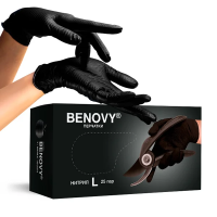 Перчатки нитриловые Benovy Nitrile Ultra Protection BS р.L, черные, особопрочные, 25 пар