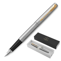 Перьевая ручка Parker Jotter Stainless Steel GT F, серебристый/позолоченный корпус, 2030948