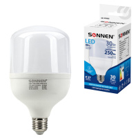 Лампа светодиодная SONNEN, 30 (250) Вт, цоколь Е27, цилиндр, нейтральный белый, 30000 ч, LED Т100-30