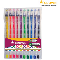 Набор гелевых ручек Crown Hi-Jell Color 10 цветов, 0.5мм