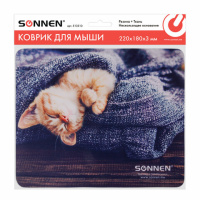 Коврик для мыши SONNEN 'KITTEN', резина + ткань, 220х180х3 мм, 513313