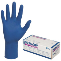 Перчатки латексные Dermagrip High Risk р.М, синие, сверхпрочные, 50 пар