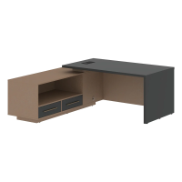 Стол руководителя с тумбой VCT 1919(L) Яшма черный/Кобра 1900х1900х750 VELION