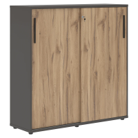 Шкаф средний с дверьми купе EMC 1343 Дуб Денвер светлый/Черный/Мокко 1346х430х1355 EDIS