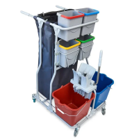 Тележка уборочная Росмоп Кватро Т1, ведро 20л х 2шт, ведро 4л х 4шт, туннельный отжим, чехол для мусорных мешков