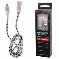 Кабель USB 2.0 Sonnen Premium Lightning, 1м, передача данных и быстрая зарядка