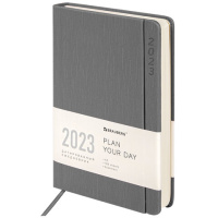 Ежедневник датированный 2023 А5 138x213 мм BRAUBERG 'Flap', серый, 114151