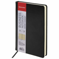 Тетрадь Brauberg Income черная, A5, 128 листов, в клетку, на сшивке, искусственная кожа