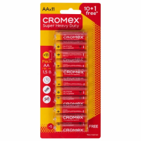 Батарейки солевые 'пальчиковые' КОМПЛЕКТ 10+1 шт., CROMEX Super Heavy Duty, AA (R6,15A), блистер, 45