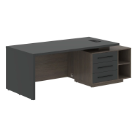 Стол руководителя с тумбой VCT 2190(R) Яшма черный/Дуб Сильвер 2100х900х750 VELION