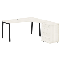 Стол эргономичный с тумбой ELCET 1518(R) Ясень Траун/Черный 1560х1880х750 EDIS