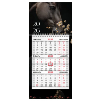 Календарь квартальный 2026 г., 1 блок, 1 гребень, бегунок, МИНИ, офсет, BRAUBERG, 'Символ года', 116