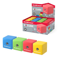 Точилка ErichKrause S-Cube пластиковая, с контейнером, цвет ассорти