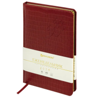 Еженедельник датированный 2026 А5 145х215 мм, BRAUBERG 'Comodo', под кожу, красный, 117168