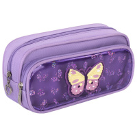 Пенал Юнландия Butterfly фиолетовый, 21х6х9см, полиэстер, 2 отделения