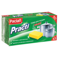 Губка для мытья посуды Paclan Practi Maxi чистящий слой (абразив), 3 шт/уп