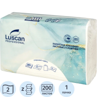 Бумажные полотенца Luscan Professional листовые, Z-сложение, 200шт, 2 слоя, белые