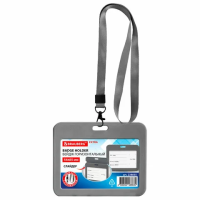 Бейдж горизонтальный (54х85 мм), лента 45 см с карабином, СЛАЙДЕР, серый, BRAUBERG EXTRA, 238835