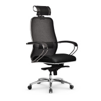 Кресло руководителя Метта Samurai SL-2.04 MPES, ткань-сетка/экокожа, черная плюс, крестовина хром