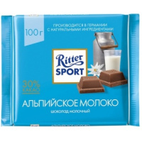 Шоколад Ritter Sport 100г с альпийским молоком, молочный