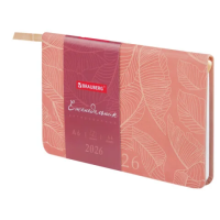 Еженедельник датированный 2026 МАЛЫЙ ФОРМАТ 95х155 мм, А6, BRAUBERG 'Foliage', под кожу, розовый, 11