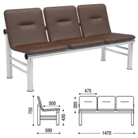 Стул посетителя Троя иск. кожа, коричневая, на ножках, трехсекционный